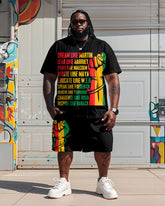 Men's Plus Size Black History Month Alphabet Print T-Shirt Shorts Suit